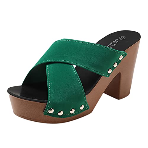 Cushion Walk Sandals Mode Frühjahr und Sommer Damen Sandalen Dicke Sohle High Heel Chunky Heel Einfarbig Fischmaul Open Toe Atmungsaktiv Bequem Lässiger Stil Schuhe Damen Wasserfest (Green, 37) von AMDOLE