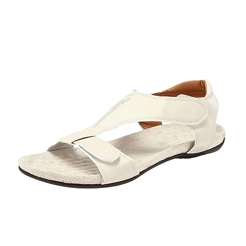 Damen Sandalen Sale Women Shoes Mode Frühjahr und Sommer Damen Sandalen flacher Absatz runde Zehen leicht atmungsaktiv große Größe Diabetiker Schuhe Damen (White, 43) von AMDOLE