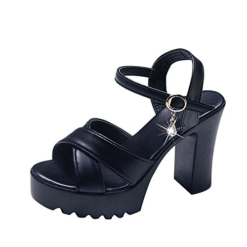 Damenschuhe Sale Womens Sandals Size 6 Sandalen Frauen High Platform Sandalen Keile Mund Fisch Heels Hang Schnalle Sandalen Frauen Offene Schuhe Damen Sommer Mit Absatz (Black, 40) von AMDOLE