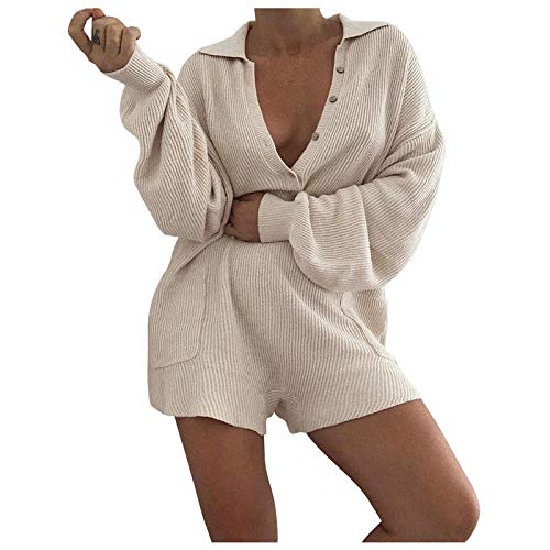 Langer Playsuit-Overall-Blusen-Hosen-Dame Loose Buttons Sleeve Tops Women Women's Jumpsuit Damen Jumpsuit Elegant von AMDOLE