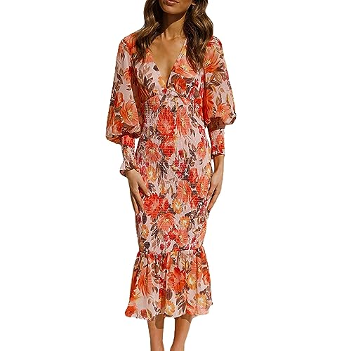 Prime Deals of The Day Today Only Meerjungfrau Rock Damen Kleid Mit Spitze Langarm Elegant Dresses for Women Bleistiftkleid Sommerkleid Damen Leicht Lang Ärmellos Maxi Kleid Blusenkleid Damen von AMDOLE