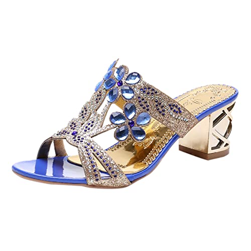 Sale Damen Schuhe Women Sandals Mouth High Pantoffeln für Frauen Fersen Sandalen Absatz Dicke Mode Strass Fish Sandalen für Frauen Elegante Schuhe Damen Mit Absatz (Blue, 41) von AMDOLE