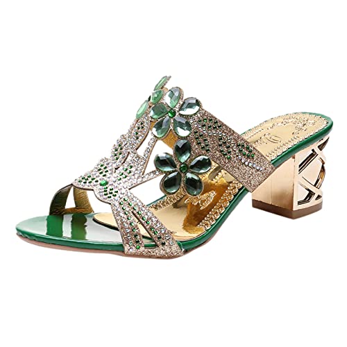 Sommerschuhe Damen Sale Women Sandals Mouth High Pantoffeln für Frauen Fersen Sandalen Absatz Dicke Mode Strass Fish Sandalen für Frauen Elegante Schuhe Damen Mit Absatz (Green, 40) von AMDOLE