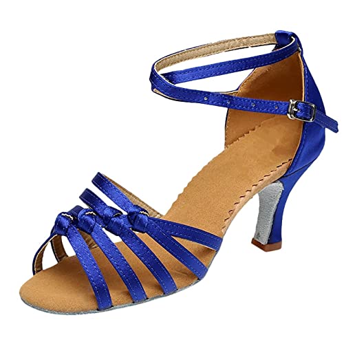 Wedge Sandals For Women Sandalen für Damen zum Schnüren für lateinamerikanischen Tanz High Heels Schuhe Strass mit Absatz Ballsaal Tango Party Pailletten Tanzschuhe Schuhe Für Damen (Blue, 38) von AMDOLE