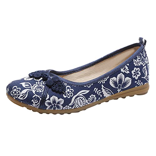 Womens Sandals Size 6 Ballerinas mit Blumendruck und Knöpfen für Damen zum Hineinschlüpfen, Flacher Mund, einfache Einzelschuhe, Freizeitschuhe, Arbeitsschuhe Schuhe Damen 38 (Blue, 38) von AMDOLE