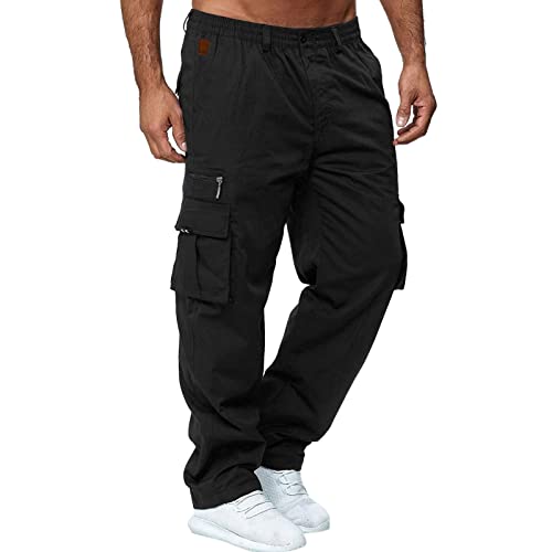 wasserdichte Hose Herren All Season Fit Pant Casual All Solid Color Fashion Overalls Beach Straight Leg Fitness Sport Pockets Pant Anglerhose von AMDOLE