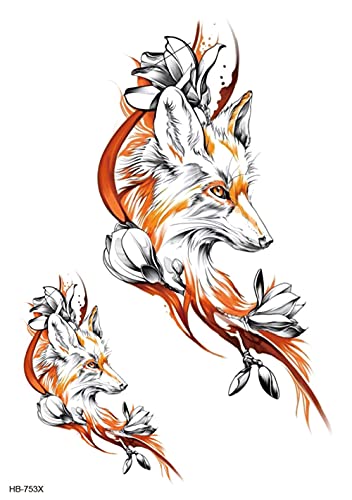 Blumenfuchs Blumenarm 15x21cm-3Pcs Viel Mode Temporäre Tattoos Körperkunst Big Arm Große Größe Tattoo Tattoo Für Realistische Wasserdicht Für Männer Frauen Erwachsene von AMDPH