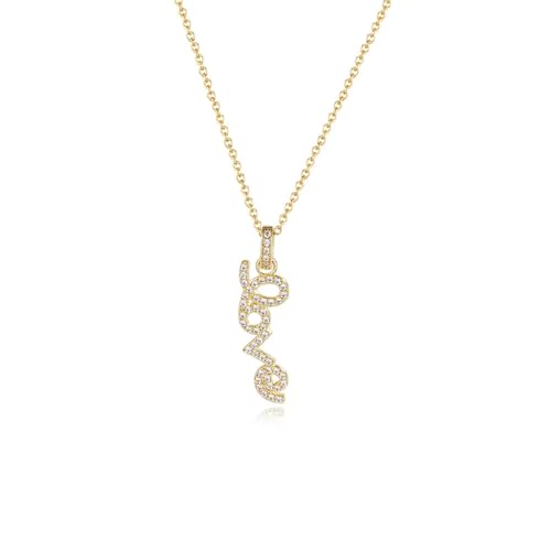 AMDXD 14 Karat Au585 Gold Halskette Damen Hochzeit, Anhänger Damenkette Love mit Moissanit Rundschliff Weiß, Frau Ketten 14K Gelbgold Echter Schmuck, 40+5CM von AMDXD