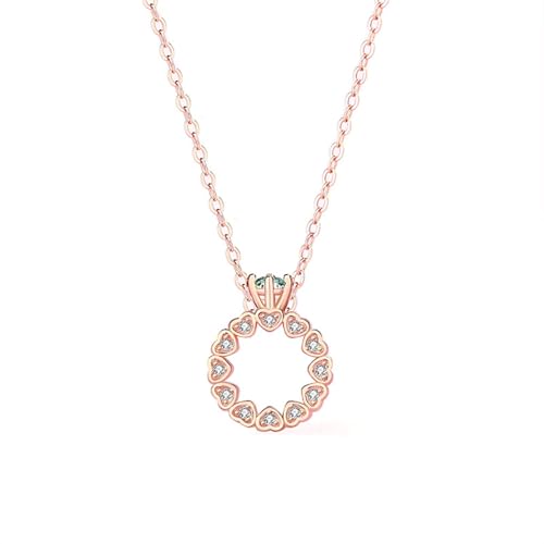 AMDXD 14 Karat Au585 Rosegold Kette Damen, Damenkette Anhänger Krone Herz Kreis mit Moissanit Rundschliff Weiß, Frauen Halskette Geschenk 585 Gold Echte Goldschmuck, 40+5CM AMDXD 14 Karat Au585 Rosegold Kette Damen, Damenkette Anhänger Krone Herz Kreis mit Moissanit Rundschliff Weiß, Frauen Halskette Geschenk 585 Gold Echte Goldschmuck, 40+5CM von AMDXD