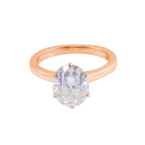 AMDXD 14 Karat Au585 Rosegold Ringe, Klassiker Solitär Hochzeitsring mit Moissanit 3ct Champagner Oval Form, Damen Pärchen Ringe 585 Gold Echt Goldschmuck von AMDXD