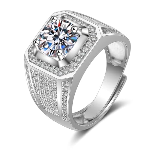 AMDXD 14 Karat Au585 Weißgold Hochzeitsring Echter Schmuck, Breite Band 4 Klaue Trauringe mit Moissanit, 14K Gold Bandringe, Gr.62 (19.7) von AMDXD