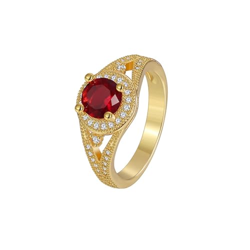 AMDXD 14 Karat Gelbgold Au585 Pärchen Ringe, Klassiker Eheringe mit Labor Erstellt Rubin Rundschliff Rot, Echt Schmuck Trauringe mit Moissanit 14K Gold, Gr.51 (16.2) von AMDXD
