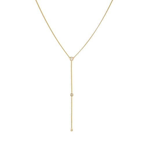AMDXD 14 Karat Gelbgold Halsketten Damen Schmuck, Anhänger Damenkette Y-Kette mit Labor Erstellt Diamant Rundschliff Weiß, Frau Ketten Au 585 Echter Schmuck, 40+5CM von AMDXD