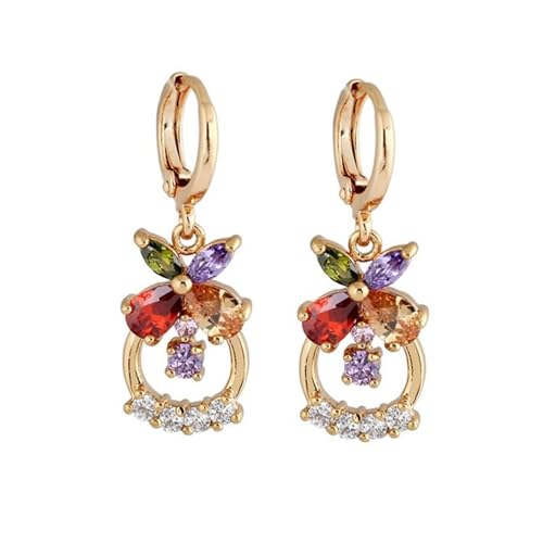 AMDXD 14 Karat Gold 585 Damenohrringe Echtes, Hoop Creole Schmetterling Creolen mit Amethyst Rubin Granat Citrin Bunt Tropfenschliff, 14K Gelbgold Labor Erstellt Diamant Ohrringe Hängend von AMDXD