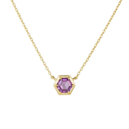 AMDXD 14 Karat Gold Damen Kette Vintage, Anhänger Damenkette Solitär Klassiker mit Amethyst Sechseckig Lila, Halsketten für Frauen Au 585 Echt, 40+5CM AMDXD 14 Karat Gold Damen Kette Vintage, Anhänger Damenkette Solitär Klassiker mit Amethyst Sechseckig Lila, Halsketten für Frauen Au 585 Echt, 40+5CM von AMDXD