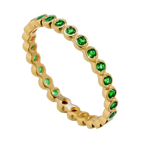 AMDXD 14 Karat Gold Trauringe Echt Gold Schmuck, Klassiker Freundschaftsringe mit Smaragd Grün, Au 585 Eheringe, Gr.53 (16.9) von AMDXD