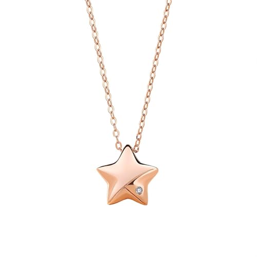 AMDXD 14 Karat Rose Gold Halskette für Damen, Stern Anhänger Damenkette mit Moissanit Rundschliff Weiß, Echtgold Schmuck Kette Frauen 14K Rosegold, 40+5CM von AMDXD