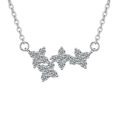 AMDXD 14 Karat Weißgold 585 Kette Damen Zart Echt Gold, Stern Halsketten für Frauen mit Labor Erstellt Diamant, 14K Gold Damenkette, 45+5cm von AMDXD