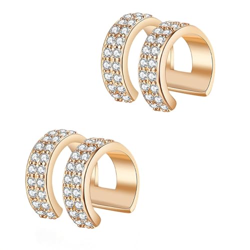 AMDXD 14K 585 Gelbgold Ohrringe Echtschmuck, Doppelte Reihe Steinen Ohrklemme mit Moissanit, Au585 Gold Ohrringe Hängend von AMDXD