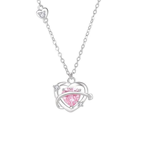 AMDXD 14K 585 Weißgold Kette Damen Anhänger, Love Damenkette Anhänger mit Labor Erstellt Rose Saphir Herzschliff Rose, Echtschmuck Frauen Halsketten mit Moissanit Au585 Gold, 40+5CM AMDXD 14K 585 Weißgold Kette Damen Anhänger, Love Damenkette Anhänger mit Labor Erstellt Rose Saphir Herzschliff Rose, Echtschmuck Frauen Halsketten mit Moissanit Au585 Gold, 40+5CM von AMDXD