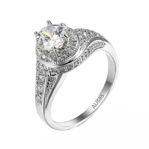 AMDXD 14K Au585 Gelbgold Freundschaftsringe, Klassisch Simple Ring Labor Erstellt Diamant Verlobungsring, 585 Gold Moissanit Ring Echter Schmuck, Gr.58 (18.5) von AMDXD