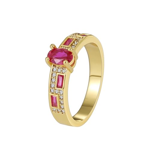 AMDXD 14K Au585 Gold Trauringe, Klassiker Hochzeitsring mit Labor Erstellt Rubin Ovalschliff Rot, Echt Goldschmuck Solitärring mit Moissanit Gelbgold 585, Gr.56 (17.8) von AMDXD