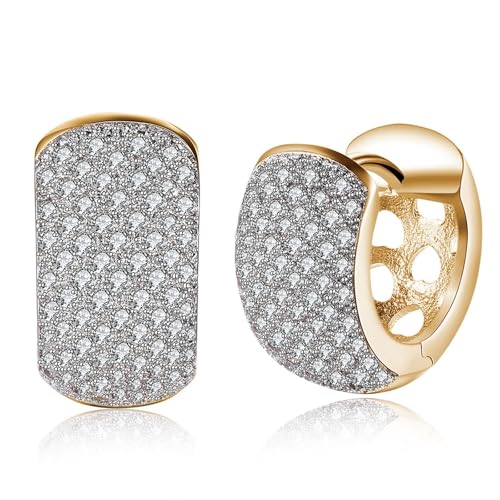 AMDXD 14K Gelbgold 585 Ohrringe Damen Echtschmuck, Einreihig Creolen mit Labor Erstellt Diamant, Au585 Gold Ohrringe von AMDXD