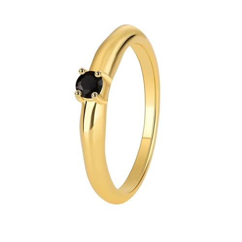 AMDXD 14K Gold Eheringe Echt Gold Schmuck, Solitärring Solitär Klassiker mit Achat Rundschliff Schwarz, Partnerringe Au 585, Gr.60 (19.1) von AMDXD