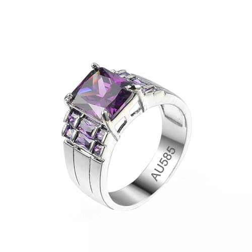 AMDXD 14K Weiß Gold Au585 Partnerringe, Breiter Ring Verlobungsring Lila, Gold 585 Amethyst Freundschaftsringe Echt Goldschmuck, Gr.57 (18.1) von AMDXD