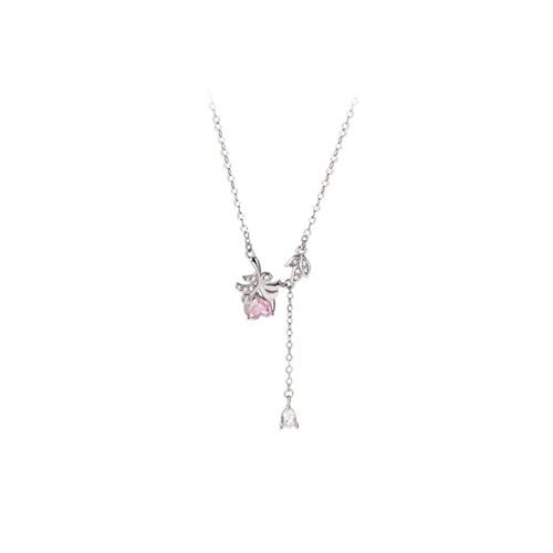 AMDXD 14K Weißgold Au585 Damen Halsketten, Damenkette Anhänger Blatt Quaste Tropfen mit Labor Erstellt Rose Saphir Herzschliff Rose, Kette Frauen mit Moissanit Gold 585 Echtgold Schmuck, 40+5CM AMDXD 14K Weißgold Au585 Damen Halsketten, Damenkette Anhänger Blatt Quaste Tropfen mit Labor Erstellt Rose Saphir Herzschliff Rose, Kette Frauen mit Moissanit Gold 585 Echtgold Schmuck, 40+5CM von AMDXD