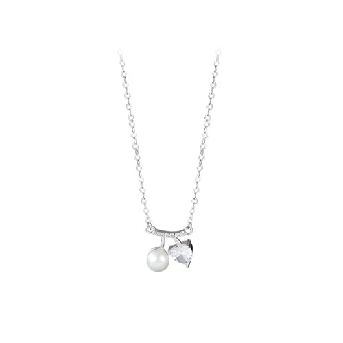 AMDXD 18 Karat 750 Weißgold Kette Damen Jahrestag Echtschmuck, Anhänger Damenkette Love Kirschen mit Perle Rundschliff Weiß, Halskette Frauen mit Moissanit 18K Gold, 40+5CM von AMDXD