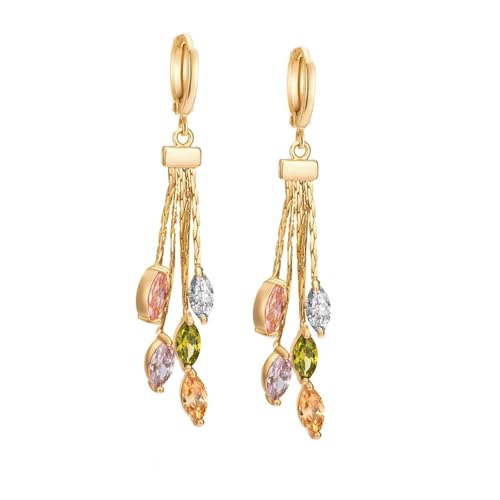AMDXD 18 Karat Gelbgold Ohrstecker Echtschmuck, Hoop Creole Ohrhänger mit Amethyst Rosa Kristall Granat Citrin Labor Erstellt Diamant Bunt Marquiseschliff, Au 750 Frauen Ohrringe von AMDXD