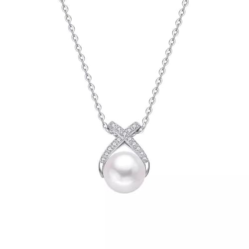 AMDXD 18 Karat Weißgold 750 Halskette Damen Hochzeit Echtgold Schmuck, Anhänger Damenkette Klassiker mit Perle Rundschliff Weiß, Frau Ketten mit Moissanit 18K Gold, 40+5CM von AMDXD