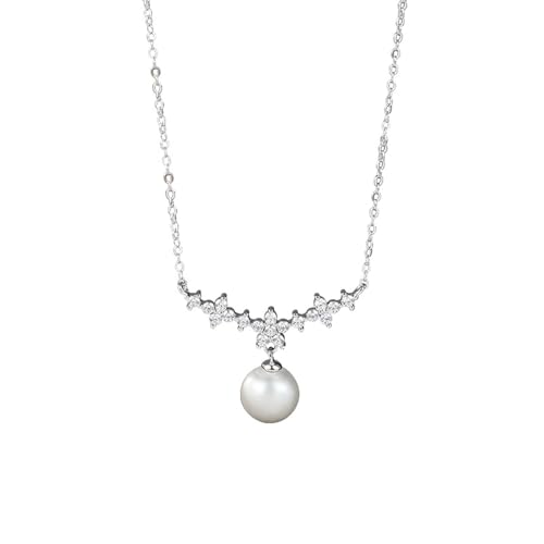 AMDXD 18 Karat Weißgold 750 Kette Damen Jahrestag, Klassiker Bow-Knot 8MM Anhänger Damenkette mit Perle Rundschliff Weiß, Echt Goldschmuck Halskette Frauen mit Moissanit 18K Gold, 40+5CM AMDXD 18 Karat Weißgold 750 Kette Damen Jahrestag, Klassiker Bow-Knot 8MM Anhänger Damenkette mit Perle Rundschliff Weiß, Echt Goldschmuck Halskette Frauen mit Moissanit 18K Gold, 40+5CM von AMDXD