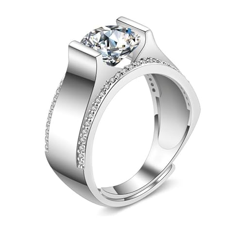 AMDXD 18K Au750 Weißgold Trauringe Echte Goldschmuck, Breite Ring Geometrisch Freundschaftsringe mit Labor Erstellt Diamant, Gold 750 Partnerringe Diamantring, Gr.69 (22.0) von AMDXD