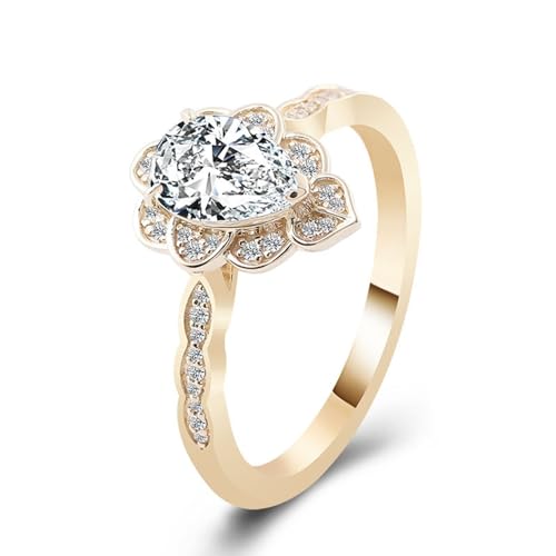 AMDXD 18K Gelbgold Ring, Blumen Hochzeitsring mit Moissanit 3ct I-J Oval Form, Moissanit Partnerringe Au 750 Freundschaftsringe Damen Echt Goldschmuck von AMDXD