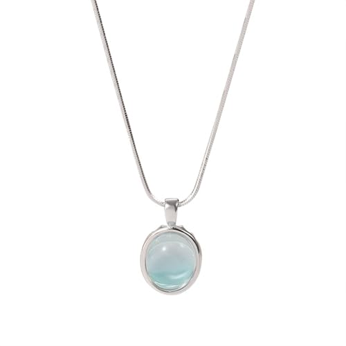AMDXD 18K Weißgold Au750 Halsketten Damen Schmuck, Klassiker Anhänger Damenkette mit Mondstein Ovalschliff Hell Blau, Echtschmuck Frau Ketten Gold 750, 40+5CM von AMDXD