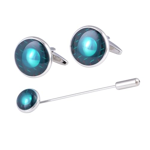 AMDXD 2 Pcs Set Manschettenknöpfe Brosche, Kohlefaser Cufflinks Shirt for Men, Silber Grün Manschettenknöpfe Brosche Pins Braut Hochzeitsgeschenke von AMDXD