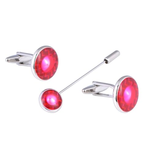 AMDXD 2 Pcs Set Manschettenknöpfe Brosche, Kohlefaser Cufflinks Wedding, Silber Rosa Manschettenknöpfe Brosche Anstecknadel für Anzug Hemd Hochzeit Business Graduation Gift von AMDXD