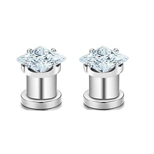 AMDXD 2er Damen Tunnel mit Quadrat Zirkonia Weiß Ohr Plugs Männer 3mm, Edelstahl Ohrringe Weiß von AMDXD