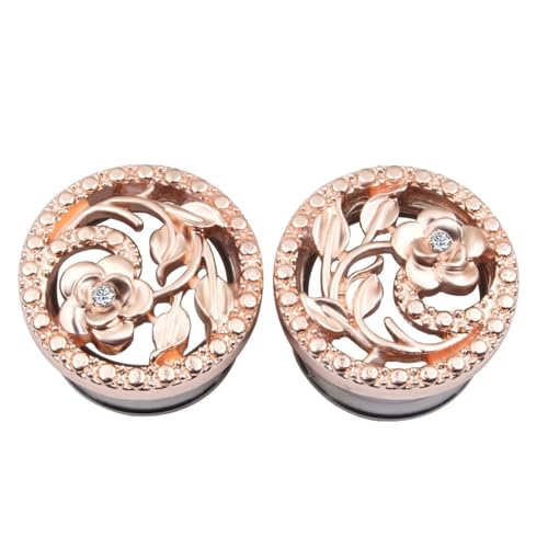 AMDXD 2er Tunnel Herren, Hohl Blumen Form mit Zirkonia Weiß Piercing Ohrringe Dehnset 14mm, Edelstahl Ohrringe Rose Gold AMDXD 2er Tunnel Herren, Hohl Blumen Form mit Zirkonia Weiß Piercing Ohrringe Dehnset 14mm, Edelstahl Ohrringe Rose Gold von AMDXD