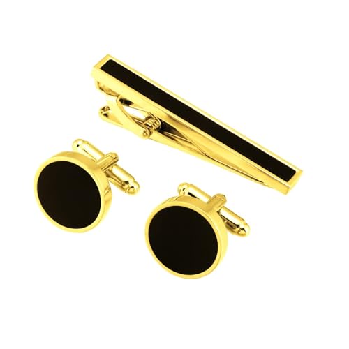 AMDXD 3 Pcs Set Manschettenknöpfe Krawattenklammer, Geometrisch Cufflinks for Men, Gold Manschettenknöpfe Krawattennadeln Tie Clip für Unternehmen von AMDXD