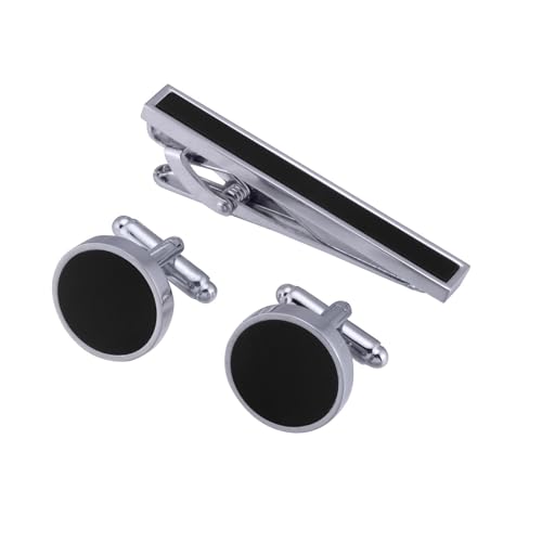 AMDXD 3 Pcs Set Manschettenknöpfe Krawattenklammer, Geometrisch Cufflinks for Men, Silber Manschettenknöpfe Krawattennadeln Tie Clip Hochzeitsgeschenke von AMDXD