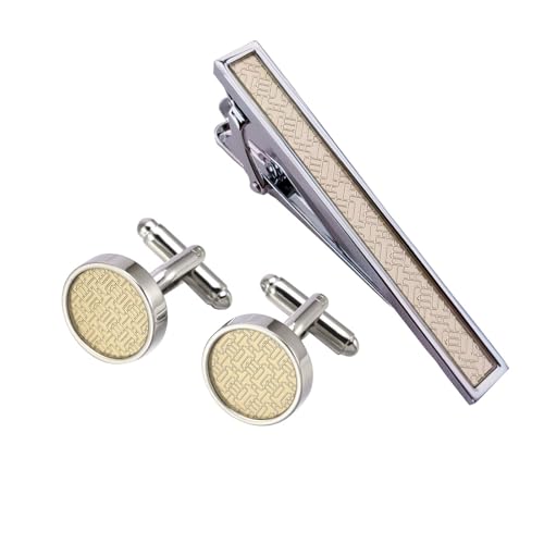 AMDXD 3 Pcs Set Manschettenknöpfe Krawattenklammer, Labyrinth Cufflinks Wedding, Silber Gold Manschettenknöpfe Krawattennadeln Tie Clip für Anzug Hemd Hochzeit Business Graduation Gift von AMDXD