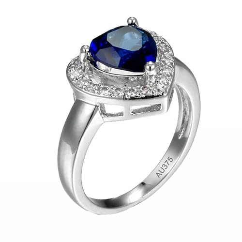 AMDXD 375 Weißgold Partnerringe, Labor Erstellt Saphir Elegant Verlobungsring Blau, Moissanit Trauringe 9K, Echtschmuck, Gr.49 (15.6) von AMDXD