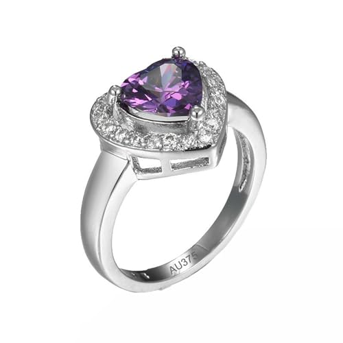 AMDXD 375 Weißgold Trauringe, Amethyst Elegant Freundschaftsringe Lila, Moissanit Solitärring 9K, Echt Gold Schmuck, Gr.49 (15.6) von AMDXD