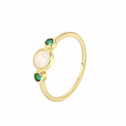 AMDXD 585 Gelbgold Antragsring, Partnerringe Klassiker mit Opal Rundschliff Bunt, Hochzeitsband mit Labor Erstellt Smaragd 14K Gold Echt Gold, Gr.54 (17.2) von AMDXD
