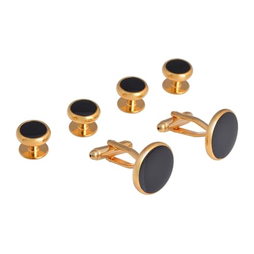 AMDXD 6Pcs Set Manschettenknöpfe Hemdknöpfe, Rund Manschettenknöpfe Hochzeit, Gold Schwarz Manschettenknöpfe Hemd Knöpfe Hochzeitsgeschenke von AMDXD