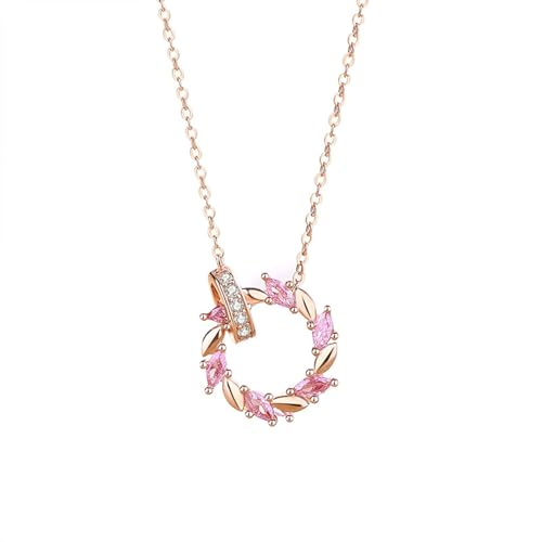 AMDXD 750 Rosegold Kette Damen Hochzeit, Weizen 2 Kreis Anhänger Damenkette mit Labor Erstellt Rose Saphir Marquiseschliff Rose, Echt Schmuck Halskette Frauen mit Moissanit 18K Gold, 40+5CM von AMDXD