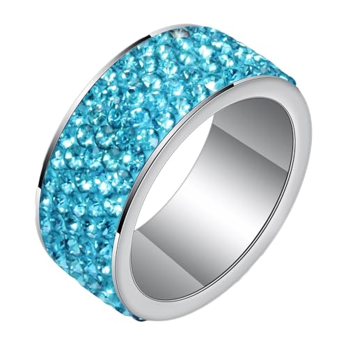 AMDXD 8MM Freundschaftsring Mann, Klassiker 5 Reihen Verlobungsring Damen und Herren, Edelstahl Trauringe Deko mit Zirkonia Himmelblau, Himmelblau, Gr.52 (16.6) von AMDXD